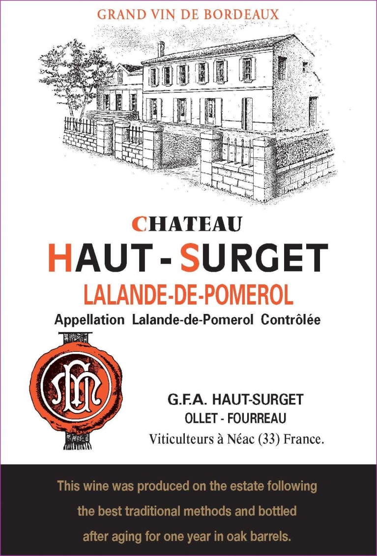 Chateau Haut Surget 2018 Front Label