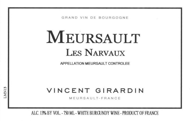 Vincent Girardin Meursault Les Narvaux 2017 Front Label
