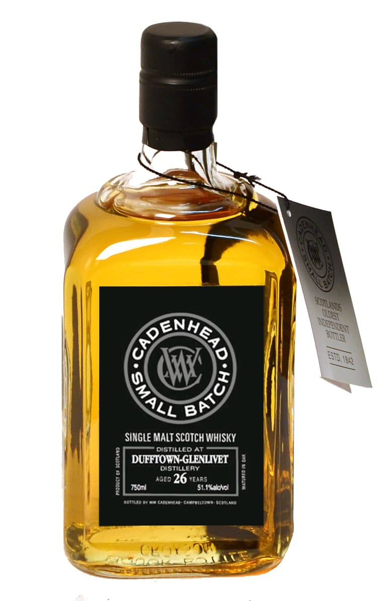 Cadenhead's 26 Year Dufftown-Glenlivet Single Malt Scotch Whisky 1988 Front Bottle Shot