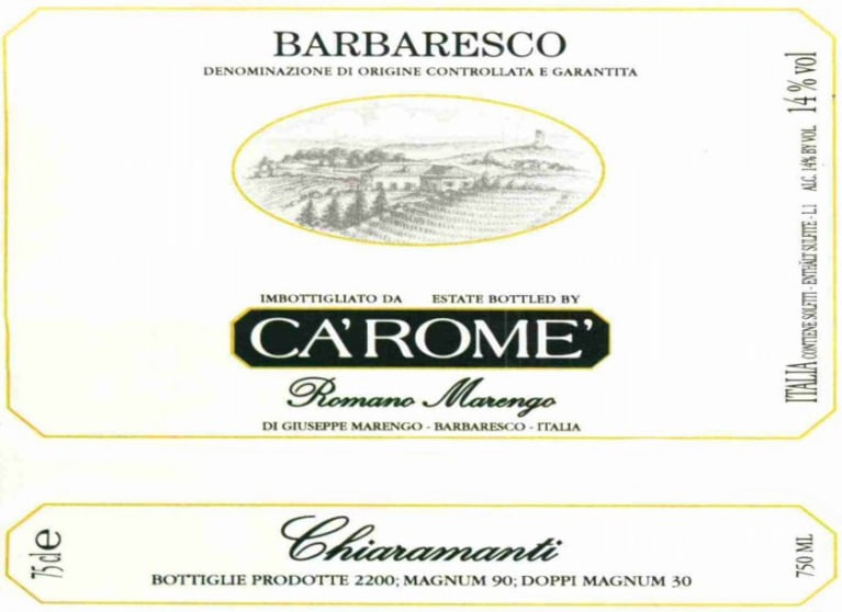 Ca' Rome Barbaresco Romano Marengo Chiaramanti 2015 Front Label