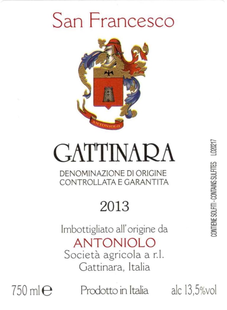 Antoniolo San Francesco Gattinara 2013 Front Label