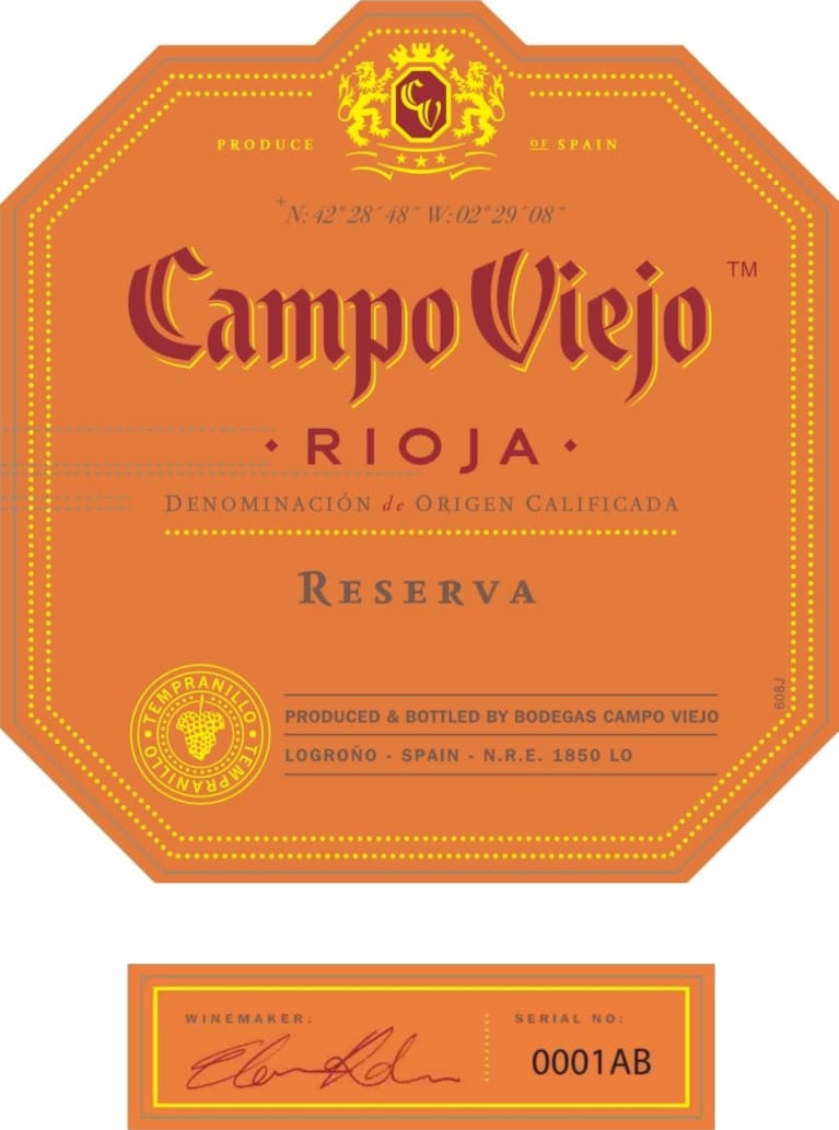 Campo Viejo Reserva Rioja 2015 Front Label