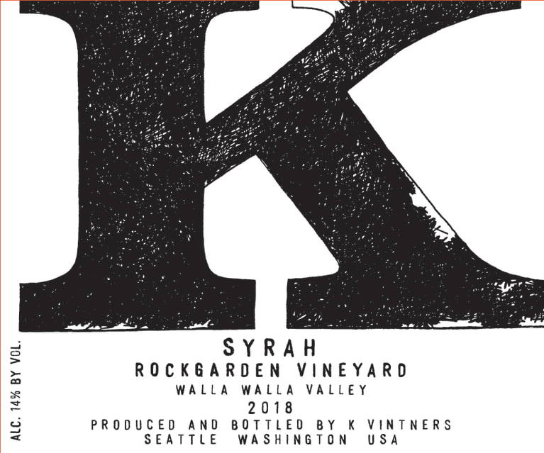 K Vintners Rockgarden Syrah 2018 Front Label