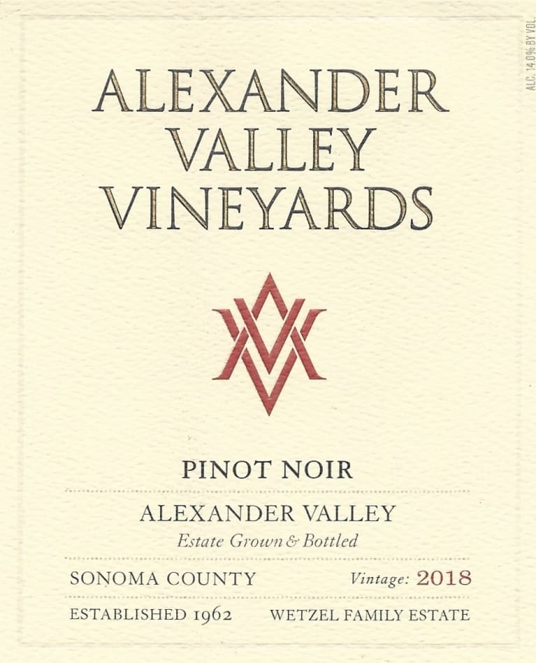 Alexander Valley Vineyards Pinot Noir 2018 Front Label