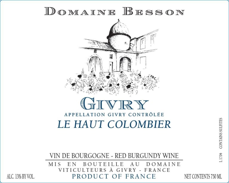 Domaine Besson Givry Le Haut Colombier 2016 Front Label
