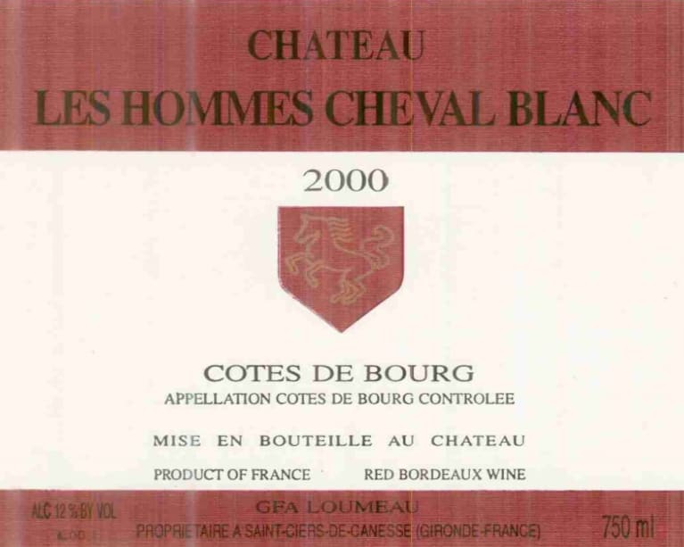 Chateau Les Hommes Cheval Blanc 2000 Front Label