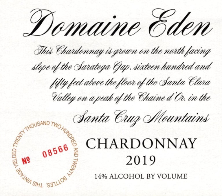 Domaine Eden Chardonnay 2019 Front Label