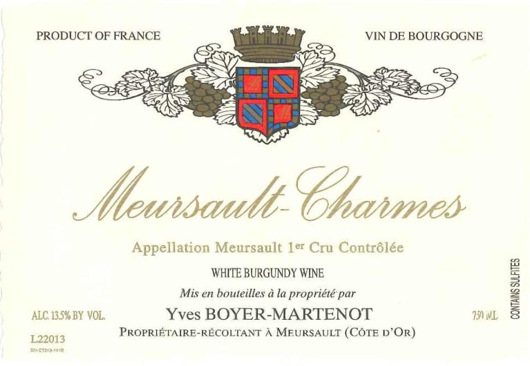 Boyer-Martenot Meursault Charmes Premier Cru 2019 Front Label