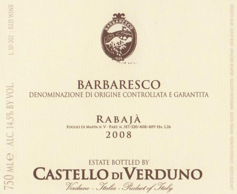 Castello di Verduno Barbaresco Rabaja (3 Liter) 2008 Front Label