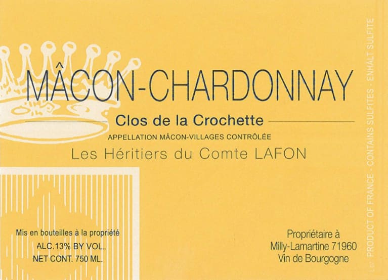 Heritiers du Comte Lafon Macon-Chardonnay Clos de la Crochette (1.5 Liter Magnum) 2018 Front Label