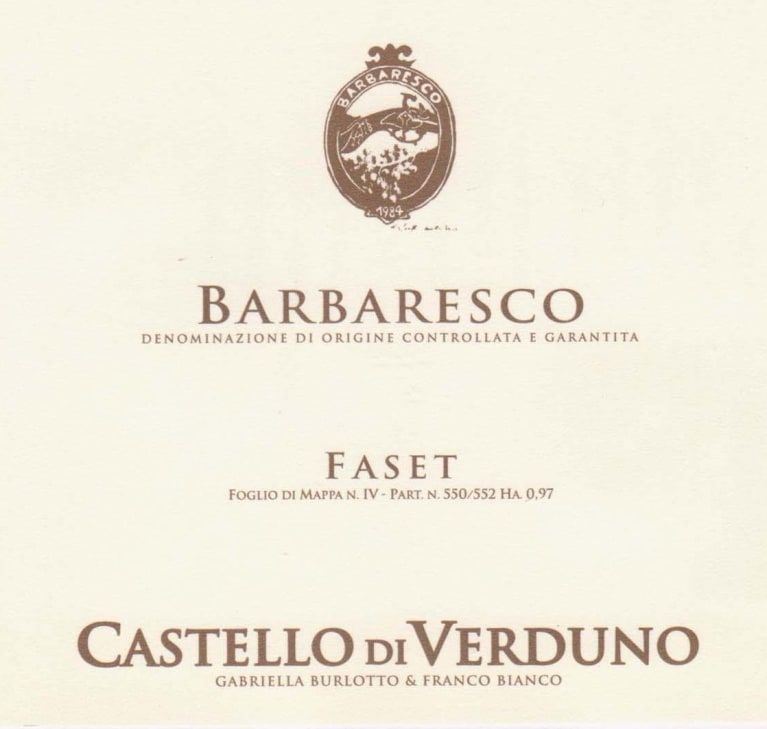 Castello di Verduno Barbaresco Faset 2001 Front Label