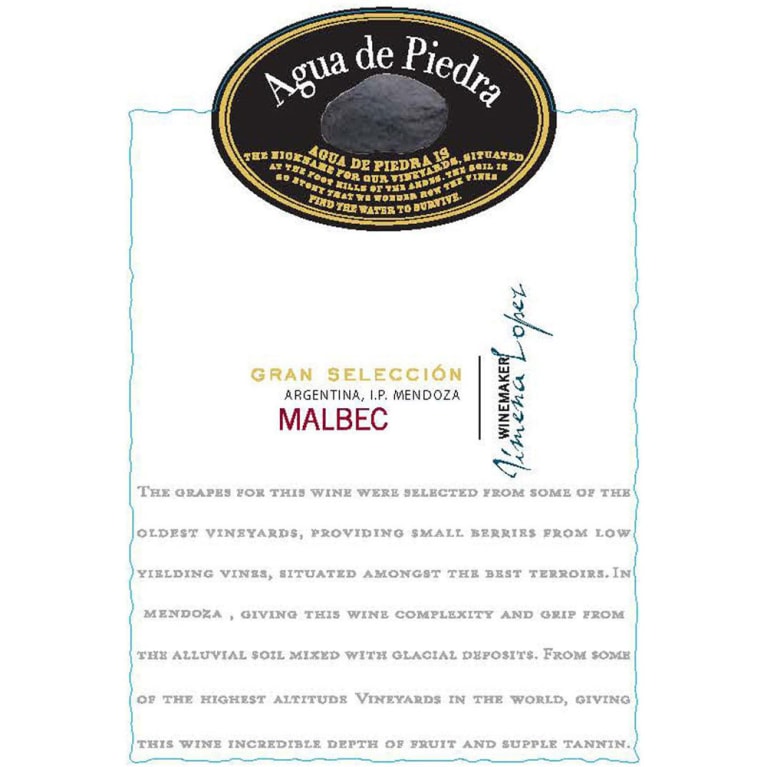 Agua de Piedra Gran Seleccion Malbec 2020 Front Label