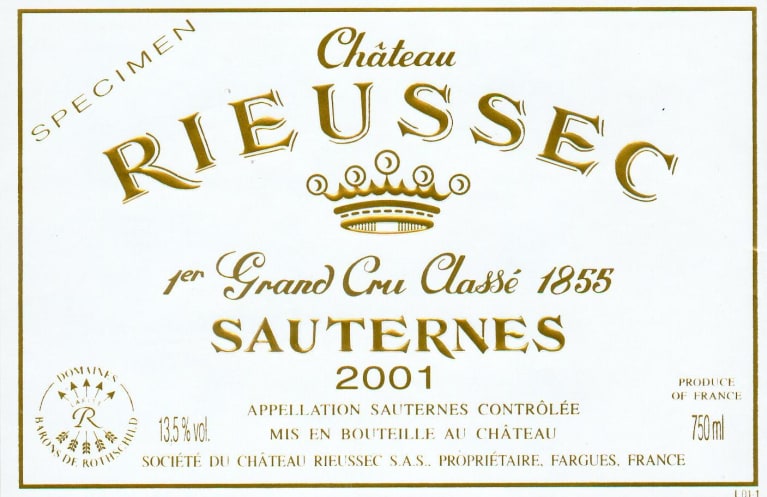 Chateau Rieussec Sauternes (half-bottle) 2001 Front Label