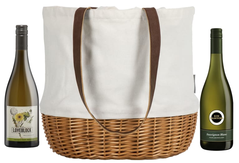 Sauvignon Blanc Duo & Canvas Basket Tote Gift Set