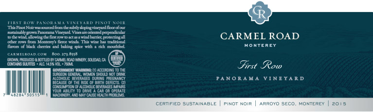 Carmel Road First Row Pinot Noir 2015 Front Label